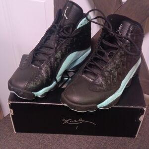 Black and Teal High-Top Sneakers